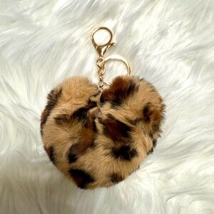 Leopard Print Faux Fur Heart Keychain New